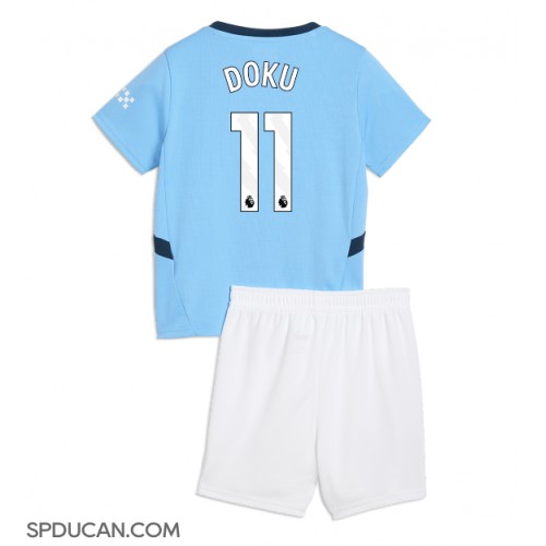 Dječji Nogometni Dres Manchester City Jeremy Doku #11 Domaci 2024-25 Kratak Rukav (+ Kratke hlače)